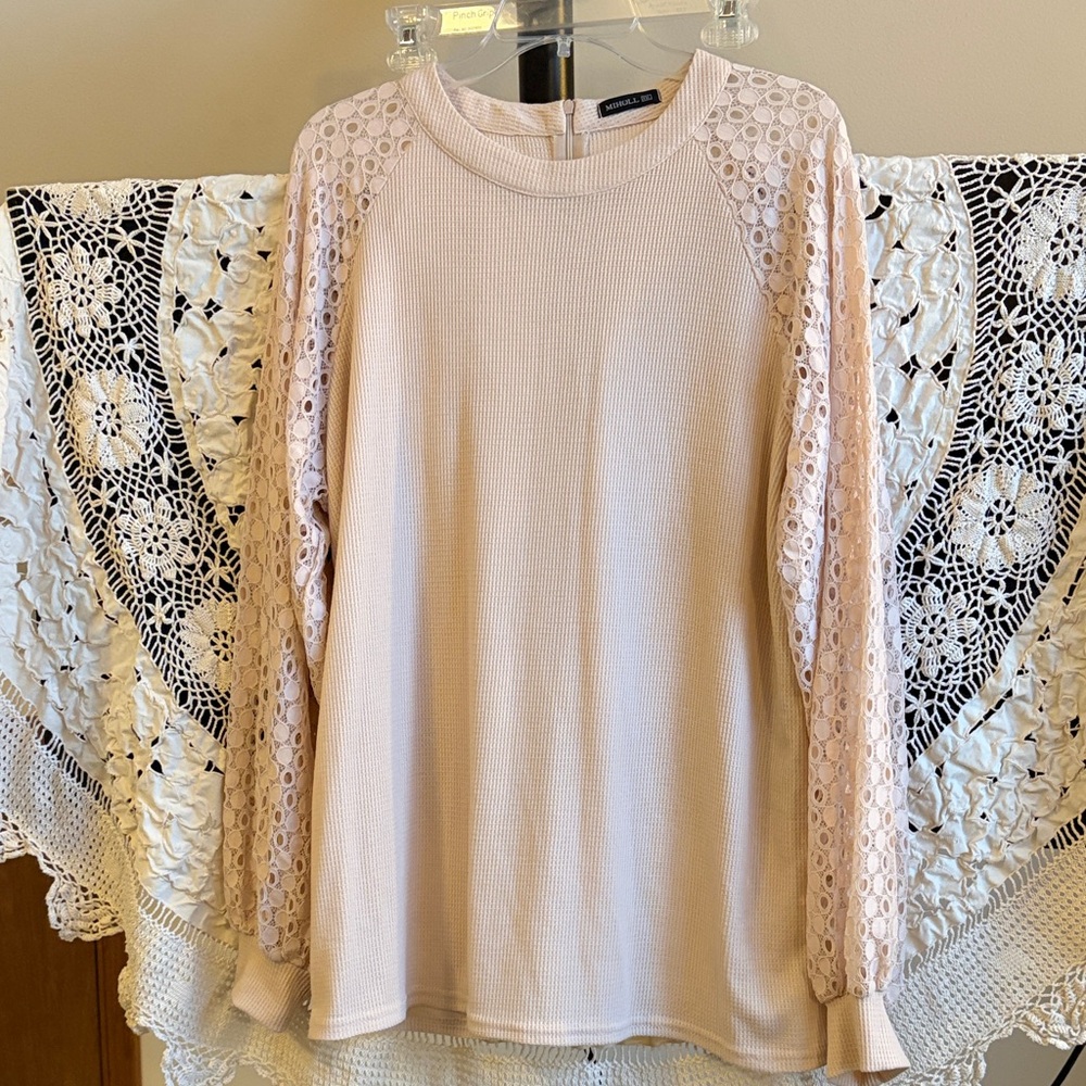 Miholl Lace Sleeve Blush Top Size XXL